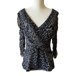 TADASHI SHOJI BLOUSE TOP LEOPARD PRINT RUCHED WITCHY GOTH CINCH CHIC SEXY  S
